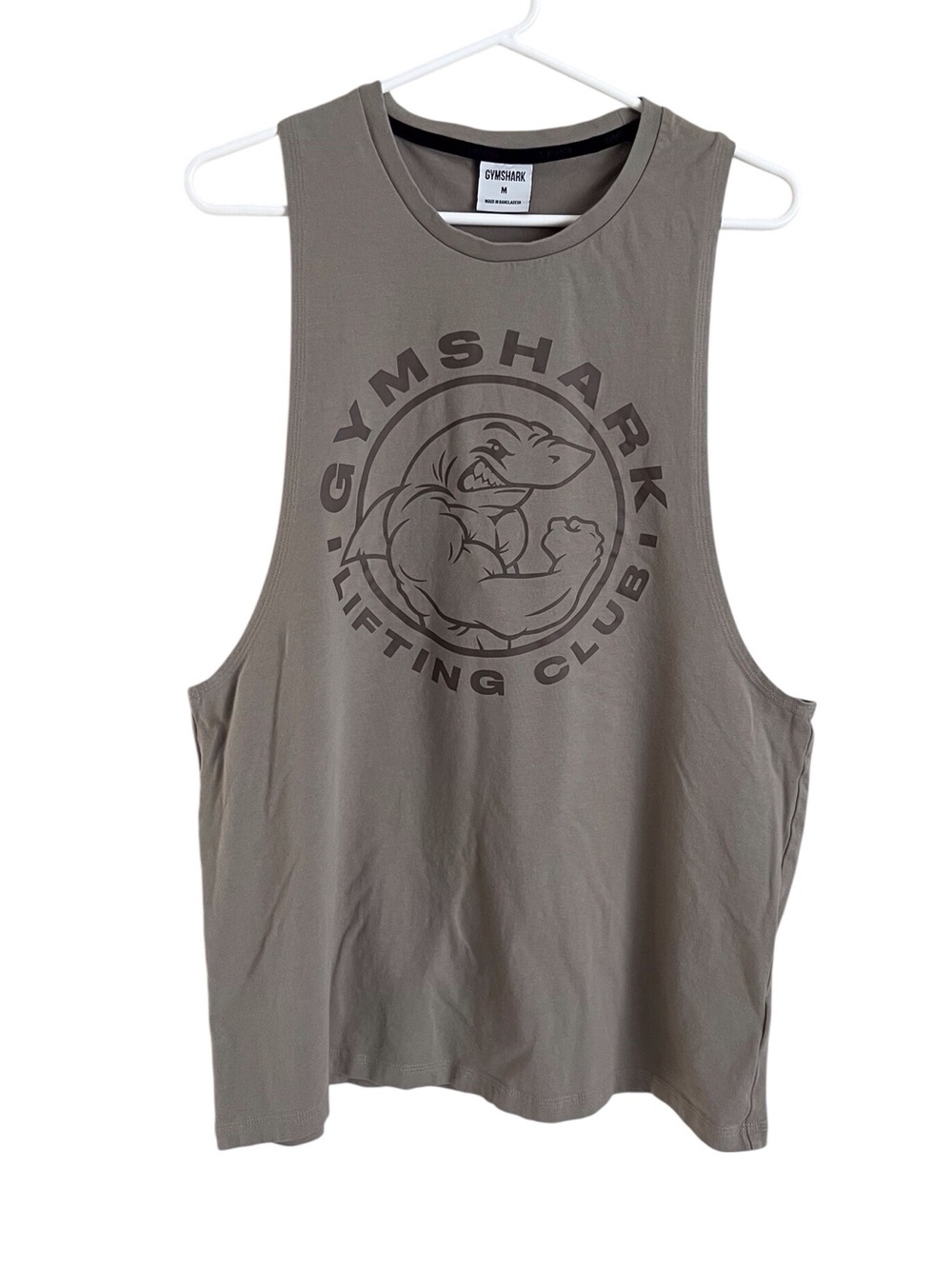 Gymshark Men’s Legacy Muscle Tank Top Drop Arm Ecru Brown Tan Logo Medium